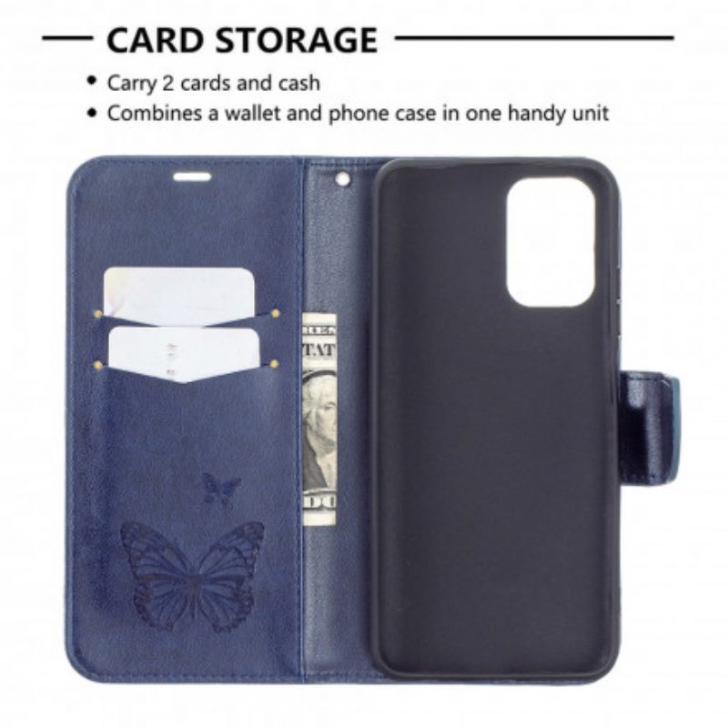 Custodia in pelle Xiaomi Redmi Note 10 / 10S Farfalle Stampate Strappy
