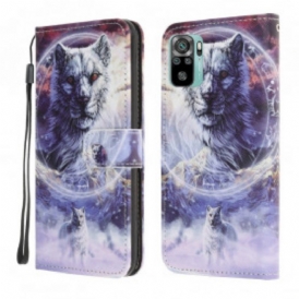 Custodia in pelle Xiaomi Redmi Note 10 / 10S Lupo In Inverno Con Cordino