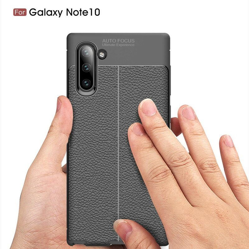 Cover Samsung Galaxy Note 10 Doppia Linea Litchi Effetto Pelle