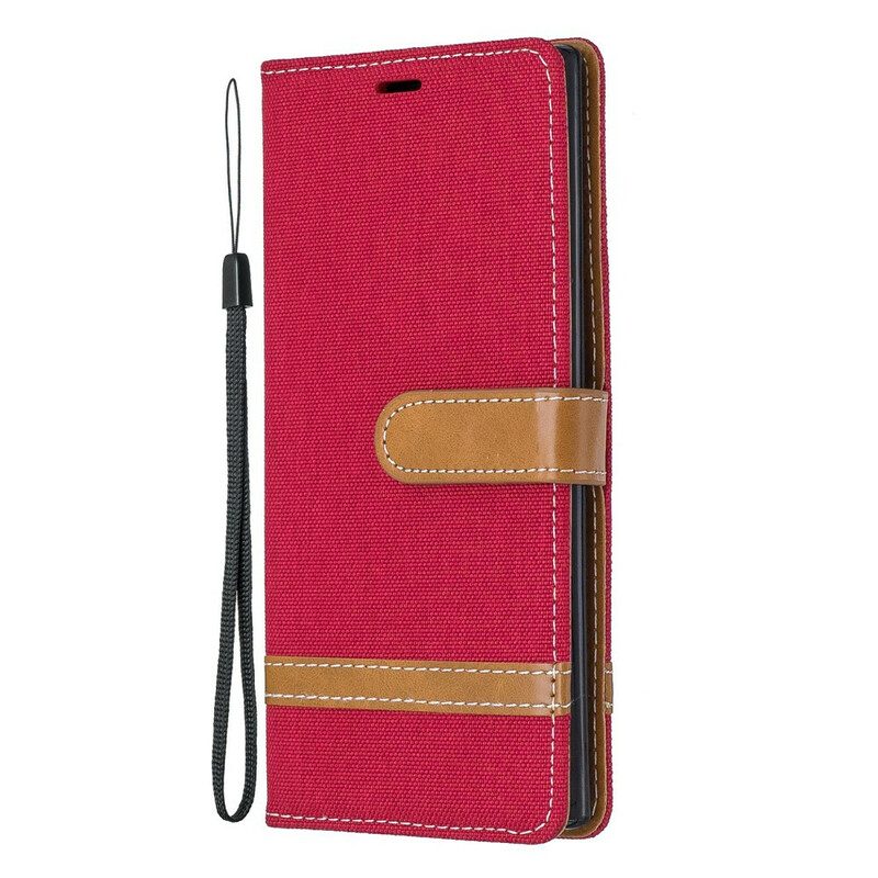Custodia A Portafoglio Samsung Galaxy Note 10 Cinturino Effetto Tessuto E Pelle
