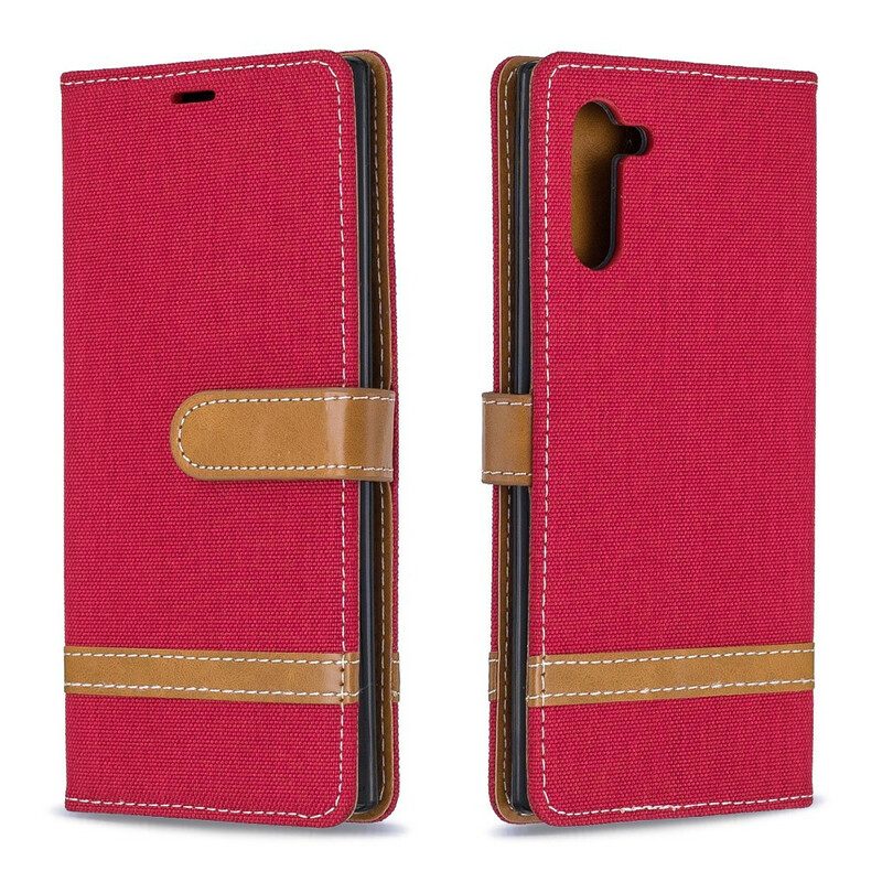 Custodia A Portafoglio Samsung Galaxy Note 10 Cinturino Effetto Tessuto E Pelle