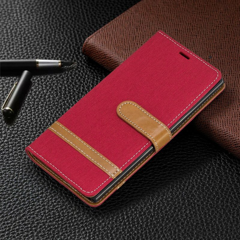 Custodia A Portafoglio Samsung Galaxy Note 10 Cinturino Effetto Tessuto E Pelle