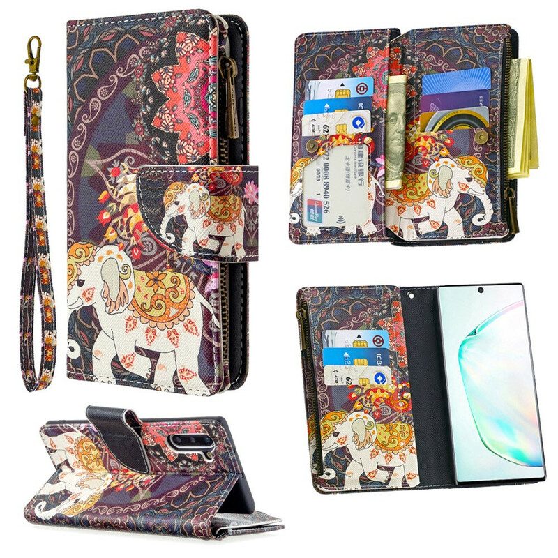 Custodia A Portafoglio Samsung Galaxy Note 10 Tasca Con Zip A Forma Di Elefante