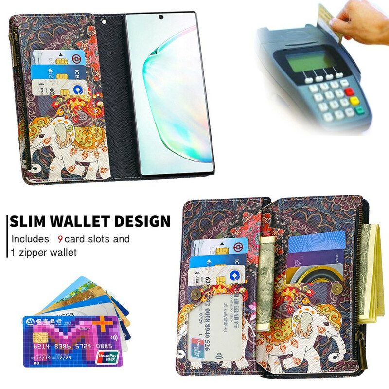 Custodia A Portafoglio Samsung Galaxy Note 10 Tasca Con Zip A Forma Di Elefante