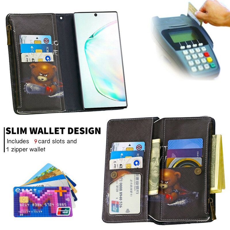 Custodia in pelle Samsung Galaxy Note 10 Orsetto Tascabile Con Cerniera