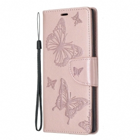 Folio Cover Samsung Galaxy Note 10 Custodia in pelle Farfalle E Lembo Obliquo