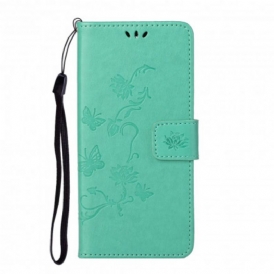 Custodia in pelle Motorola Edge 20 Cinturino Farfalle E Fiori