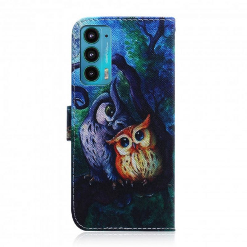 Custodia in pelle Motorola Edge 20 Dipinto Di Gufi
