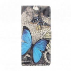 Custodia in pelle Motorola Edge 20 Farfalla Blu