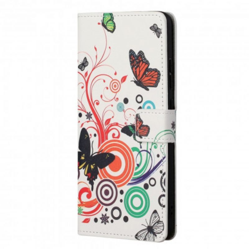 Custodia in pelle Motorola Edge 20 Farfalle E Fiori