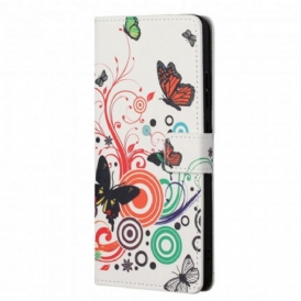 Custodia in pelle Motorola Edge 20 Farfalle E Fiori