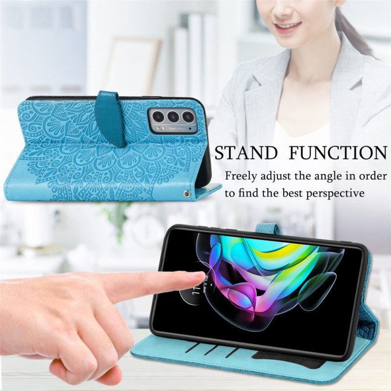 Custodia in pelle Motorola Edge 20 Foglie Tribali