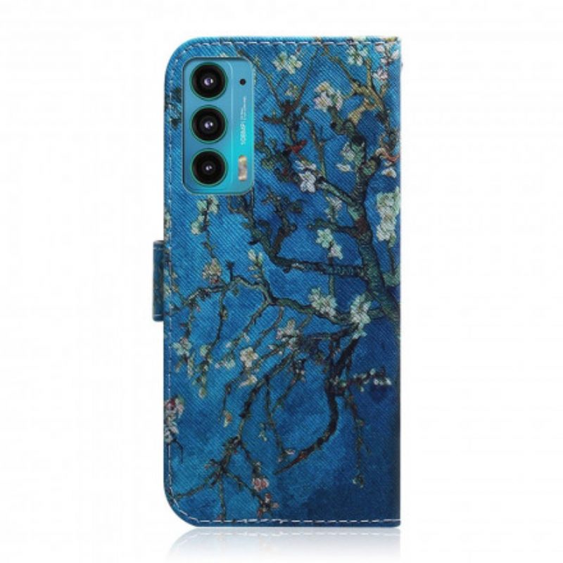 Custodia in pelle Motorola Edge 20 Ramo Di Un Albero In Fiore