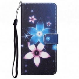Folio Cover Motorola Edge 20 Cinturino Lunare Fiori