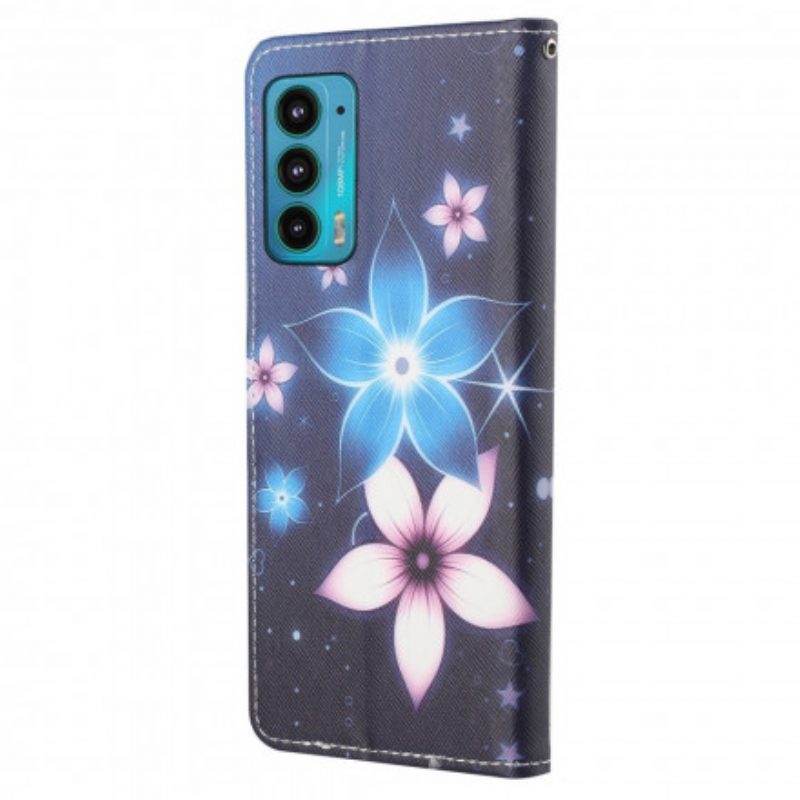Folio Cover Motorola Edge 20 Cinturino Lunare Fiori