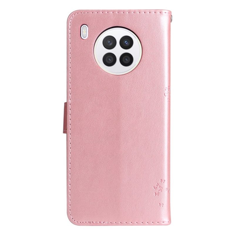 Custodia in pelle Huawei Nova 8i Albero E Gatto Strappy