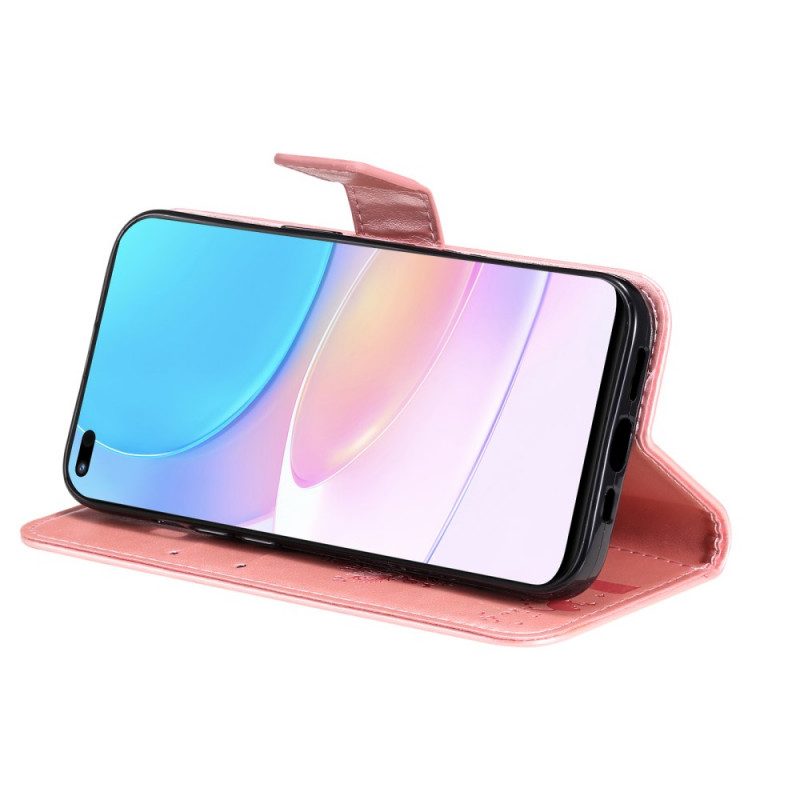 Custodia in pelle Huawei Nova 8i Albero E Gatto Strappy
