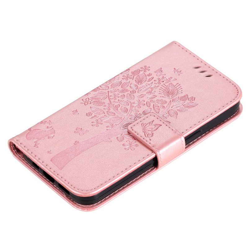 Custodia in pelle Huawei Nova 8i Albero E Gatto Strappy