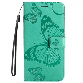 Custodia in pelle Huawei Nova 8i Farfalle Con Cinturino Gigante