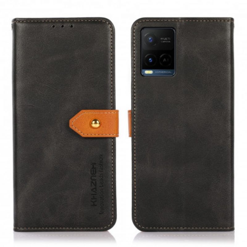 Custodia in pelle Vivo Y21s Chiusura Dorata Bicolore Khazneh