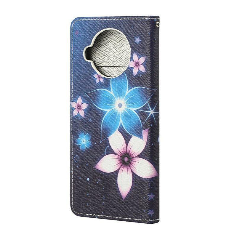 Custodia A Portafoglio Xiaomi Redmi Note 9 Pro 5G Cinturino Lunare Fiori