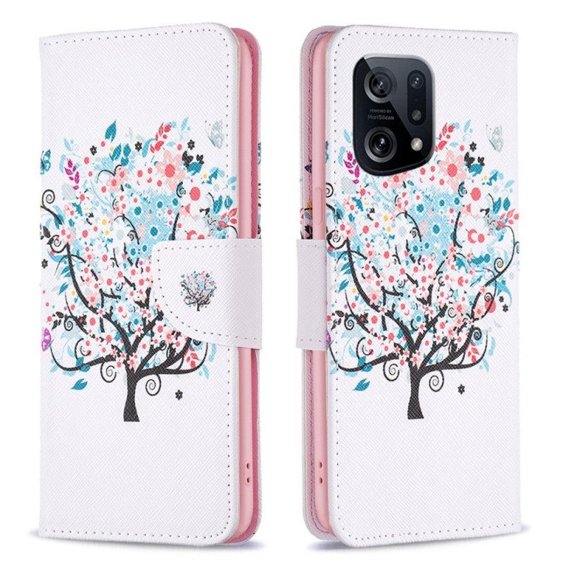 Custodia in pelle Oppo Find X5 Albero Fiorito
