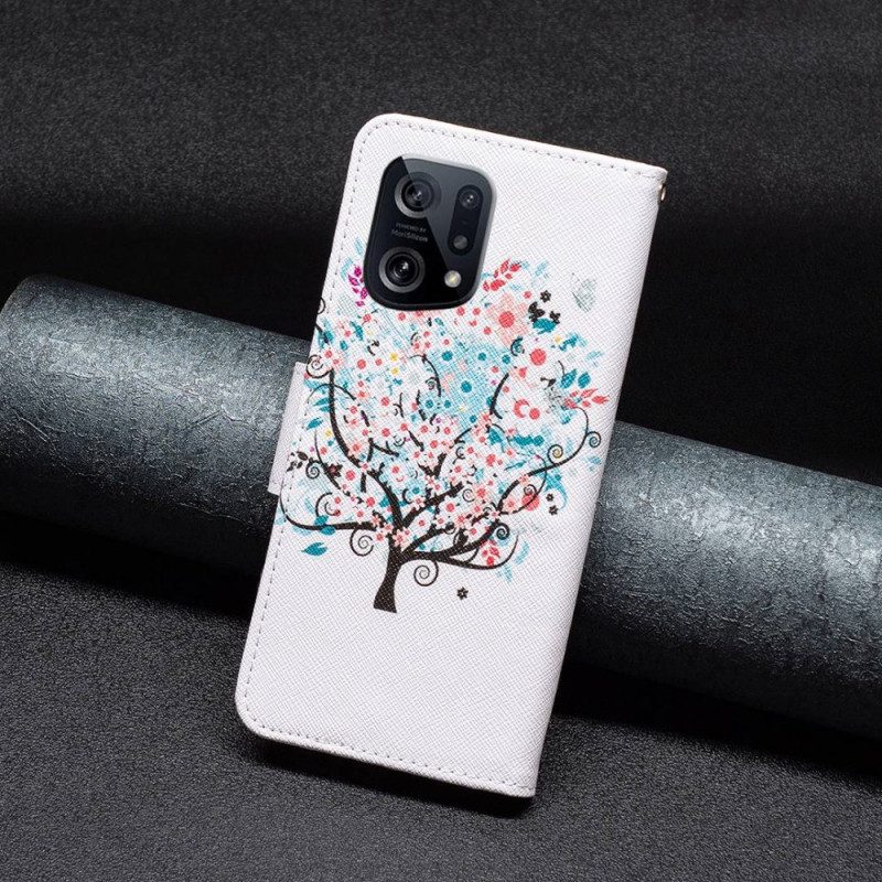 Custodia in pelle Oppo Find X5 Albero Fiorito