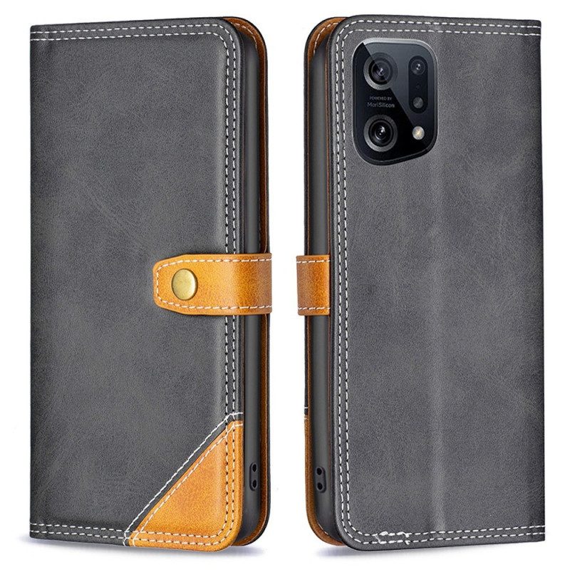 Custodia in pelle Oppo Find X5 Bicolore Con Cinturino
