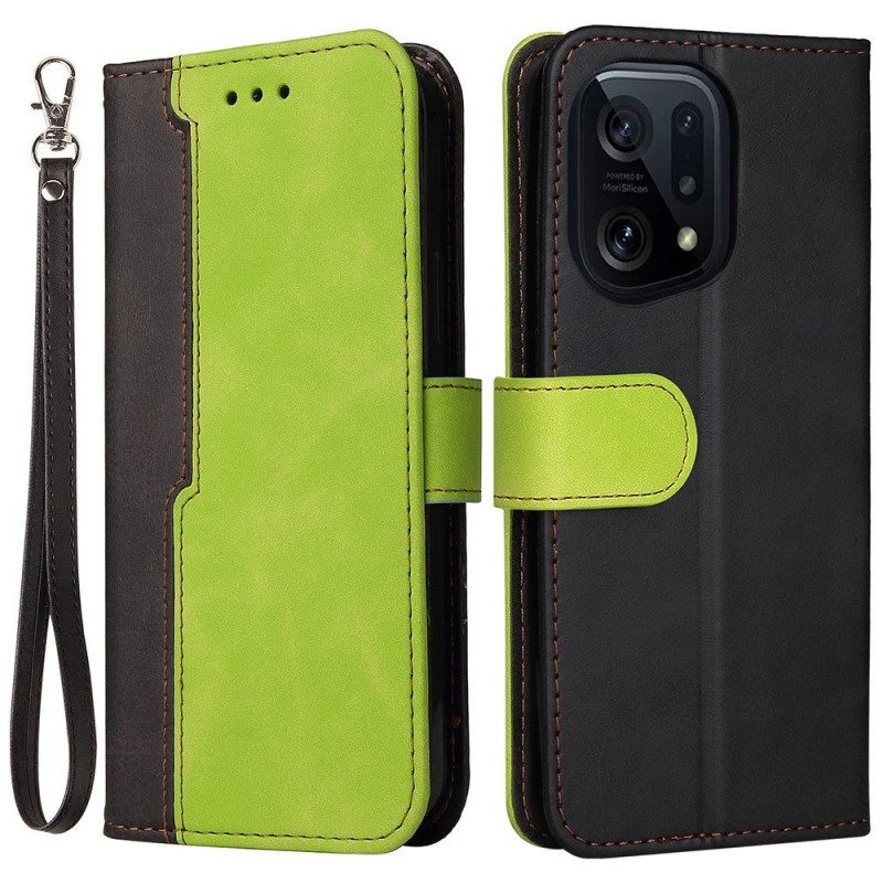 Custodia in pelle Oppo Find X5 Cinturino Premium Bicolore
