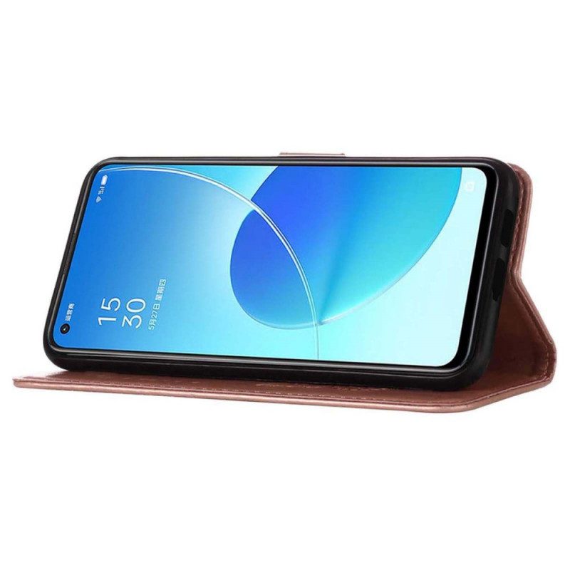 Custodia in pelle Oppo Find X5 Design A Farfalla Con Cordino