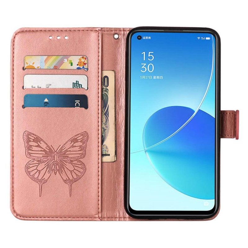 Custodia in pelle Oppo Find X5 Design A Farfalla Con Cordino