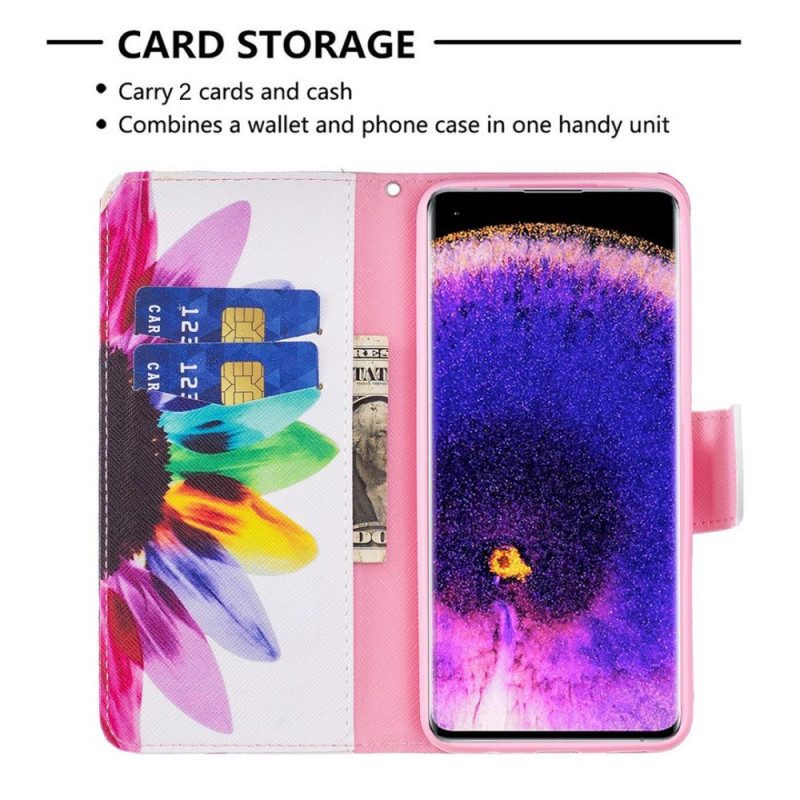 Custodia in pelle Oppo Find X5 Fiore Dell'acquerello
