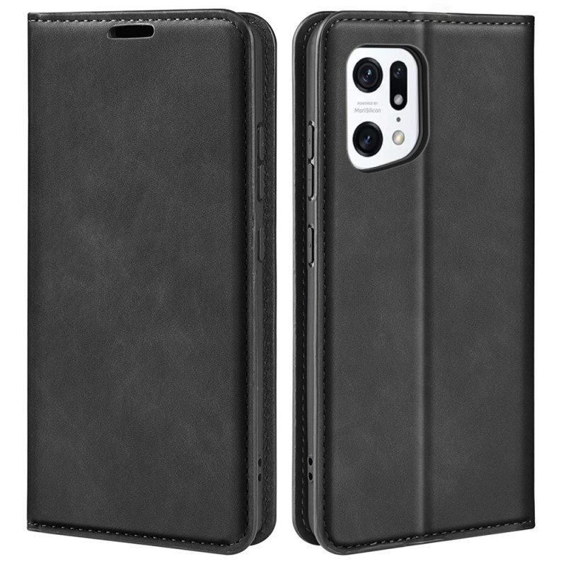 Folio Cover Oppo Find X5 Custodia in pelle Effetto Pelle Morbida Seta