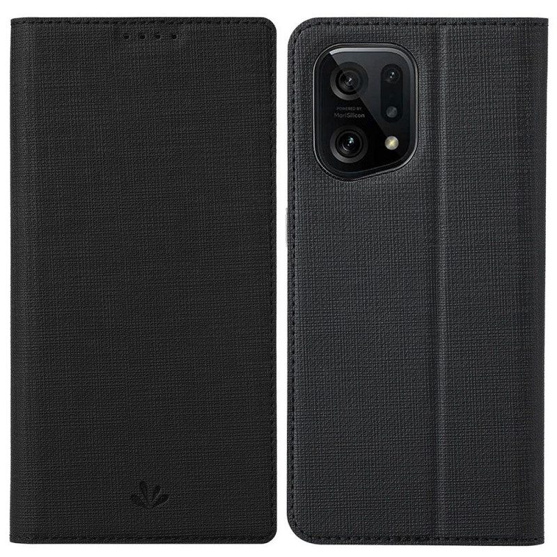 Folio Cover Oppo Find X5 Custodia in pelle Struttura Del Tessuto Vili