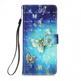 Custodia in pelle Huawei P Smart 2020 Farfalle Dorate Con Cinturino