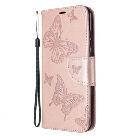 Custodia in pelle Huawei P Smart 2020 Farfalle In Volo Con Cordino
