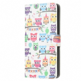 Custodia in pelle Huawei P Smart 2020 Gufi Multipli