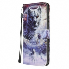 Custodia in pelle Huawei P Smart 2020 Lupo In Inverno Con Cordino