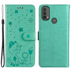 Custodia in pelle Moto E40 / E30 / E20 Gatto E Ape Con Cordino