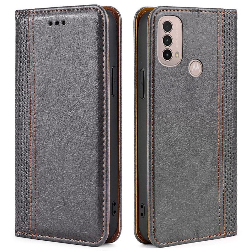 Folio Cover Moto E40 / E30 / E20 Custodia in pelle Cuciture In Pelle Crosta Litchi