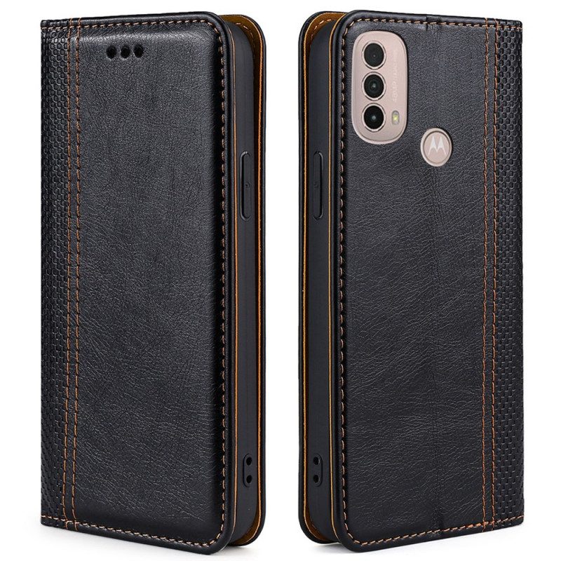 Folio Cover Moto E40 / E30 / E20 Custodia in pelle Cuciture In Pelle Crosta Litchi
