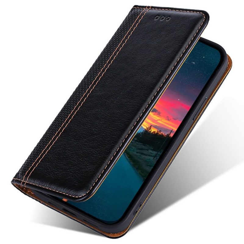 Folio Cover Moto E40 / E30 / E20 Custodia in pelle Cuciture In Pelle Crosta Litchi