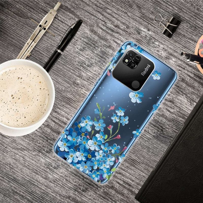 Cover Xiaomi Redmi 10A Fiori Blu Senza Soluzione Di Continuità