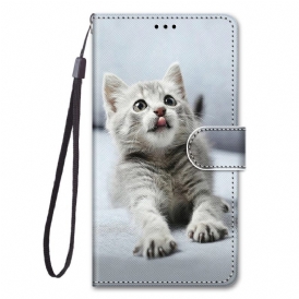 Custodia in pelle Xiaomi Redmi 10A Gattino Bianco Con Cinturino