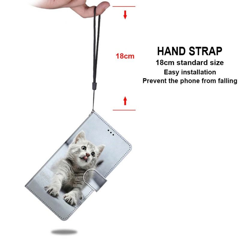 Custodia in pelle Xiaomi Redmi 10A Gattino Bianco Con Cinturino