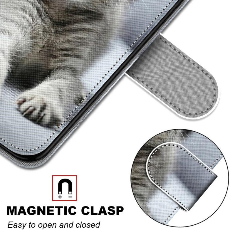 Custodia in pelle Xiaomi Redmi 10A Gattino Bianco Con Cinturino
