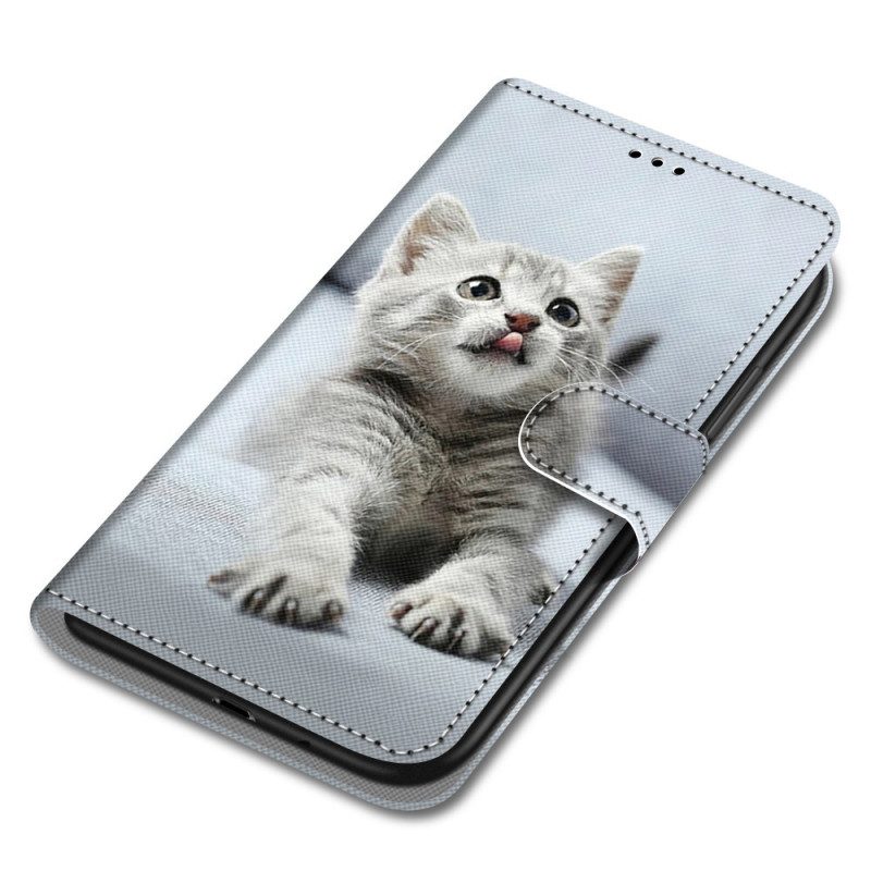 Custodia in pelle Xiaomi Redmi 10A Gattino Bianco Con Cinturino