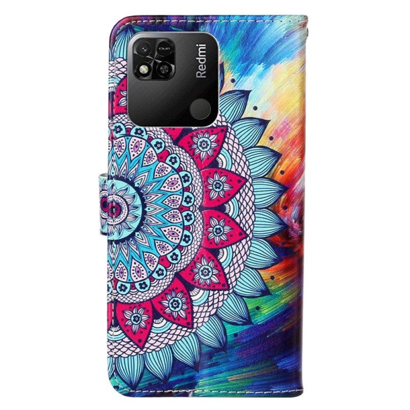 Custodia in pelle Xiaomi Redmi 10A Mandala Con Cinghie Colorate