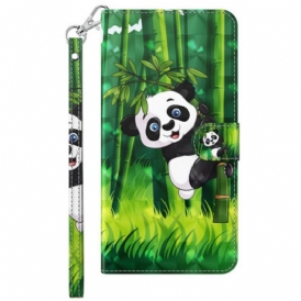 Custodia in pelle Xiaomi Redmi 10A Panda Di Bambù Con Cordino