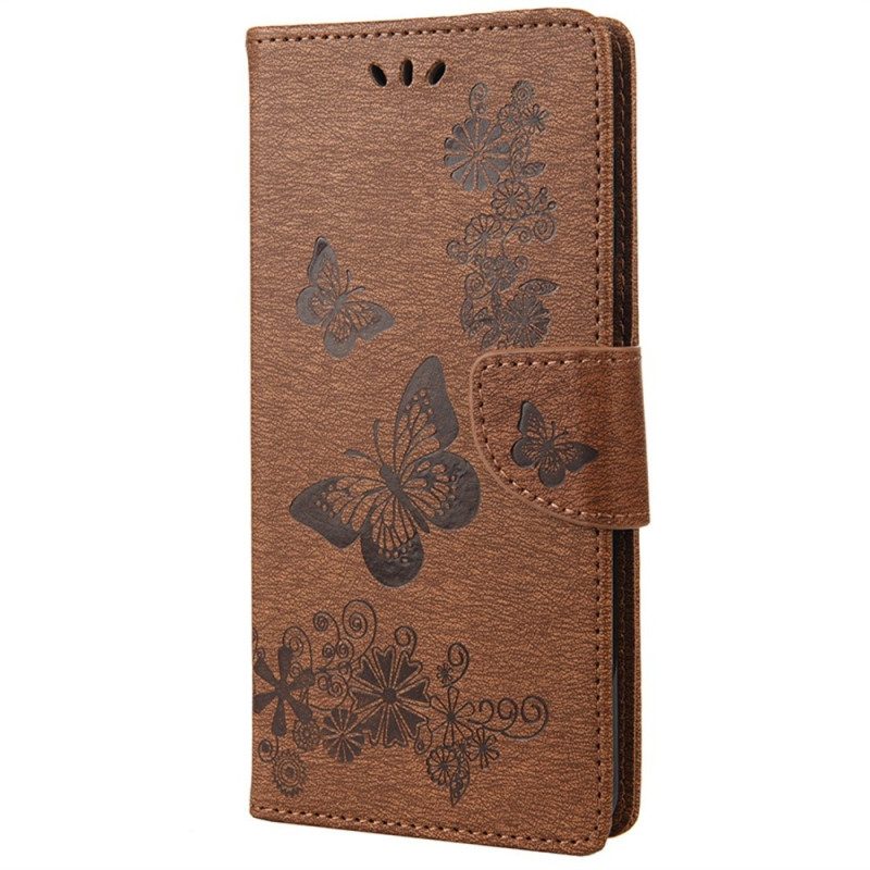 Custodia in pelle Xiaomi Redmi 10A Splendide Farfalle Cinturino